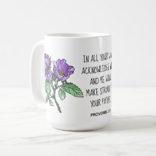 Caneca De Café Flores pintadas, com verso do Provérbio 3:6