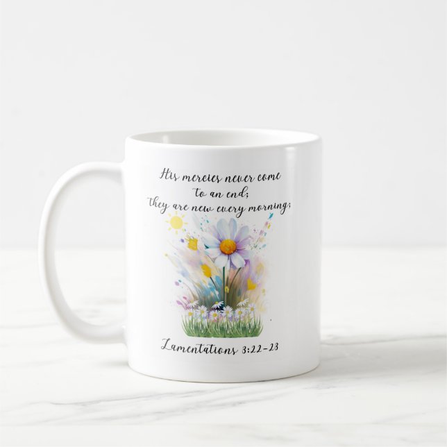 Caneca De Café Flores Pintadas De Margarida Branca Com Cotação (Esquerda)