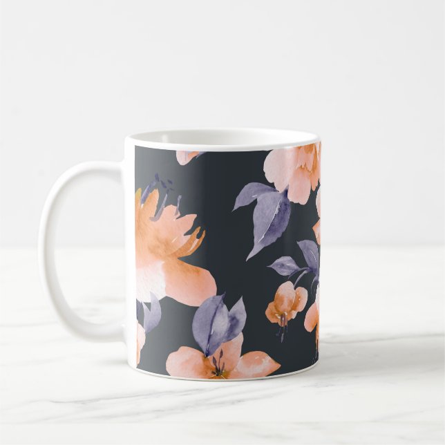 Caneca De Café Flores Pintadas Sem Costura Fundo (Esquerda)