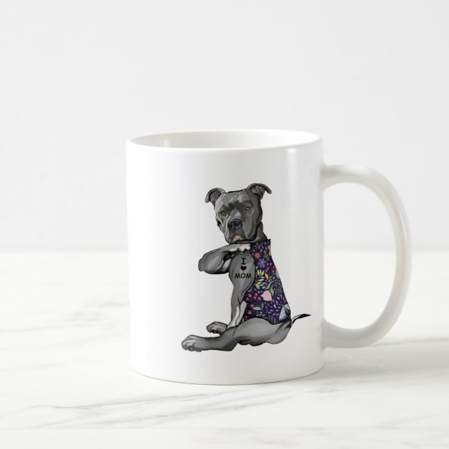 Caneca De Café Flores Pitbull - Eu Amo Mamãe Hippie Dog Pitbull T (Direita)