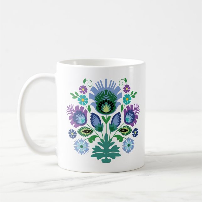 Caneca De Café Flores Poloneses Azul Claro (Esquerda)