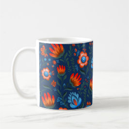 Caneca De Café Flores Poloneses Wycinanki Azul