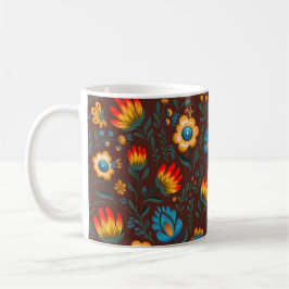 Caneca De Café Flores Poloneses Wycinanki Brown