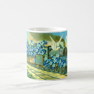 Caneca De Café Flores, pombas e comboio