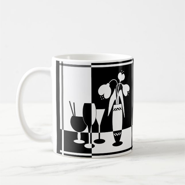 Caneca De Café Flores pretas abstratas vaso de taça de vinho mono (Esquerda)