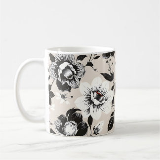 Caneca De Café Flores pretas e brancas