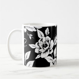 Caneca De Café Flores pretas e brancas