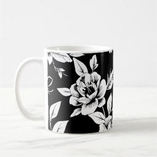 Caneca De Café Flores pretas e brancas