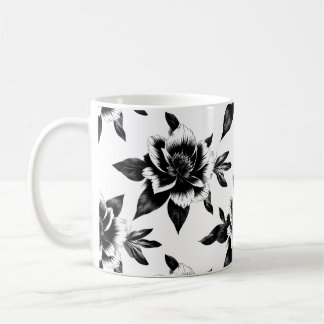 Caneca De Café Flores pretas e brancas