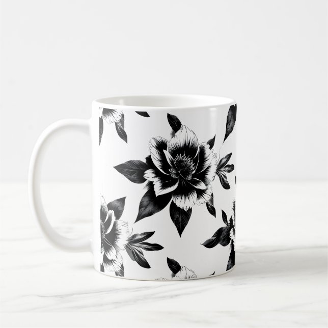 Caneca De Café Flores pretas e brancas  (Esquerda)