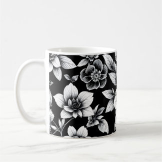 Caneca De Café Flores pretas e brancas