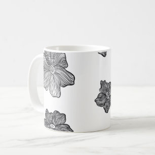 Caneca De Café Flores Pretas e Brancas