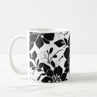 Caneca De Café Flores pretas e brancas