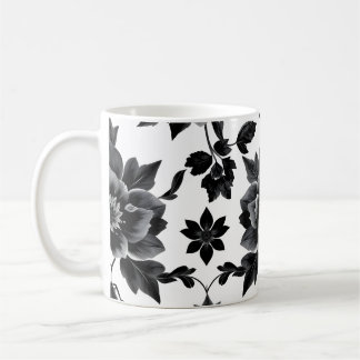 Caneca De Café Flores pretas e brancas