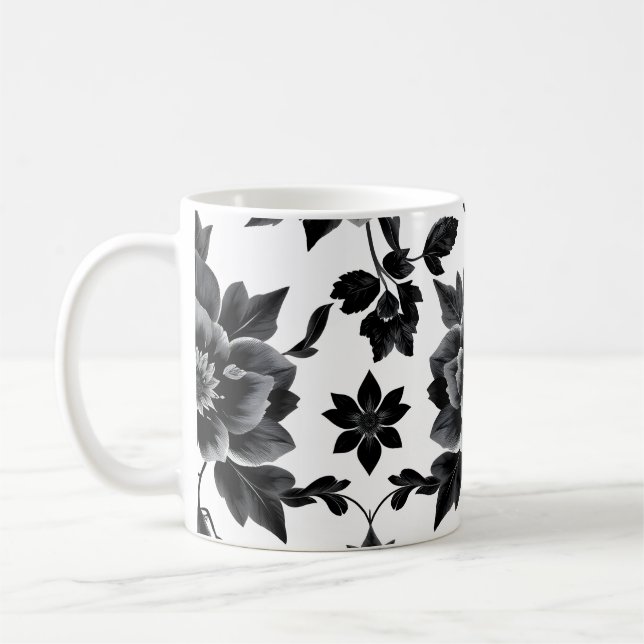 Caneca De Café Flores pretas e brancas  (Esquerda)
