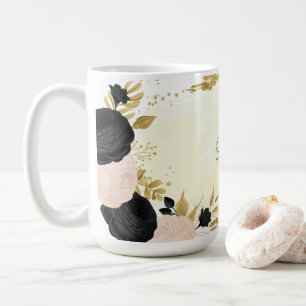 Caneca De Café flores pretas e rosas ouro botânico casamento