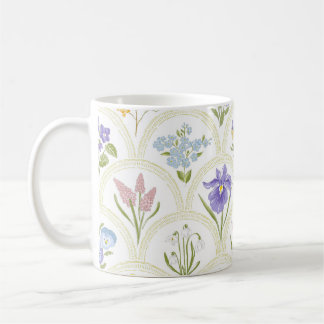 Caneca De Café Flores primavera jardineiras em medalhão arco-íris
