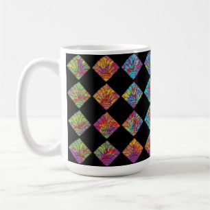 Caneca De Café Flores Psicodélicas em Diamantes Abstratos Colorid