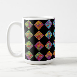 Caneca De Café Flores Psicodélicas em Diamantes Abstratos Colorid