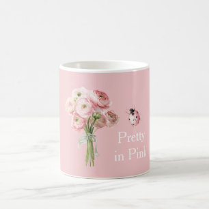 Caneca De Café Flores Ranunculus Rosa Bege Joaninha
