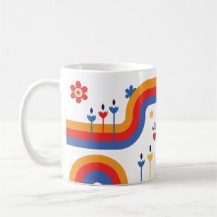 Caneca De Café Flores Retro-Arco-Íris 70s Coloridos Inspirados