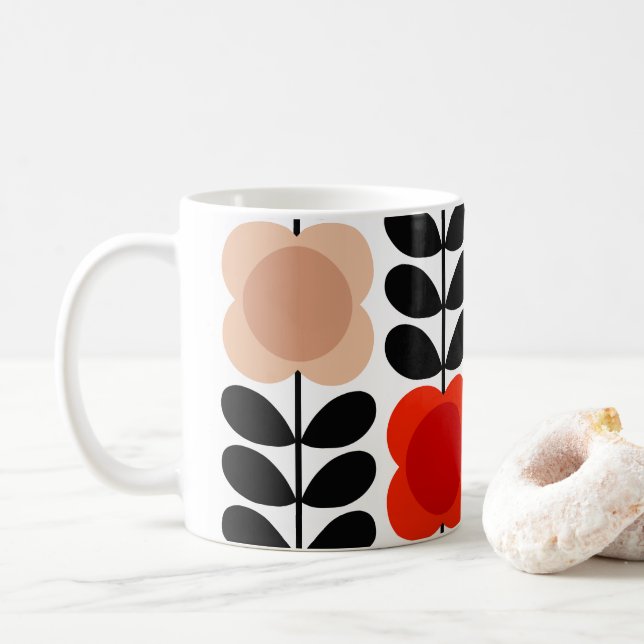 Caneca De Café Flores Retro Cheerful Stem, Tomate Pink (Com Donut)