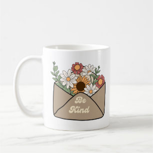 Caneca De Café Flores retrô com uma mensagem positiva seja gentil