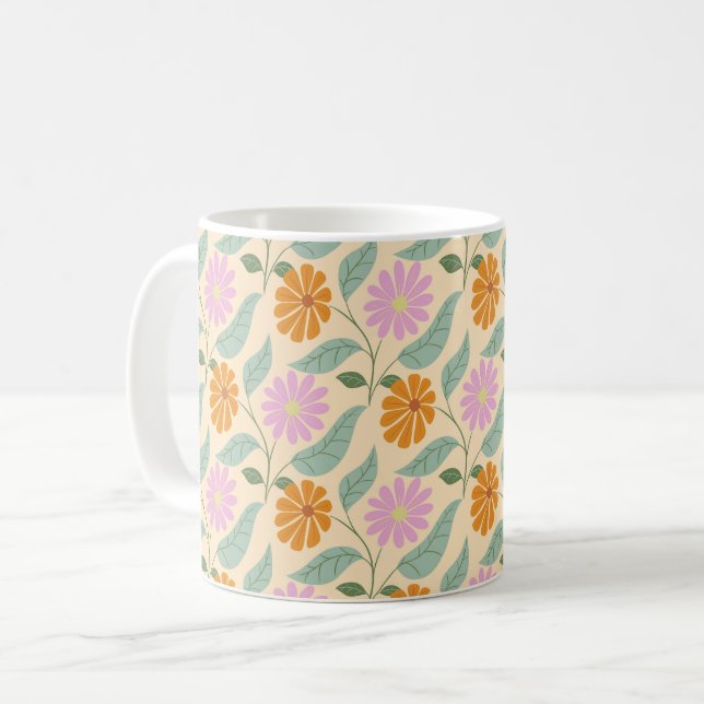 Caneca De Café Flores retro de primavera (Frente Esquerda)