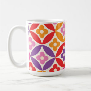 Caneca De Café Flores Retro em Padrão de Círculos de Meados do Sé