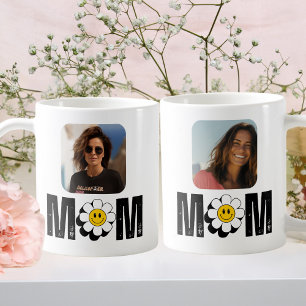 Caneca De Café Flores Retro Fofas & "Mãe", Divertido, Foto Person