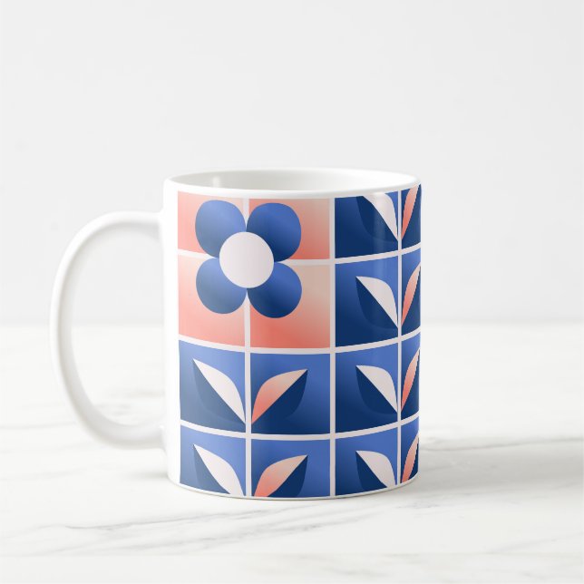 Caneca De Café Flores retrorestilizadas: padrão mosaico. (Esquerda)