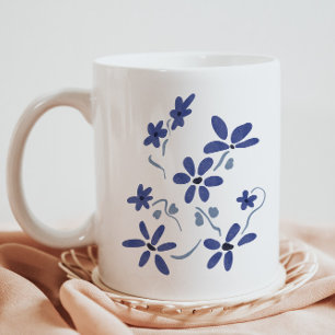 Caneca De Café Flores Românticas Azuis