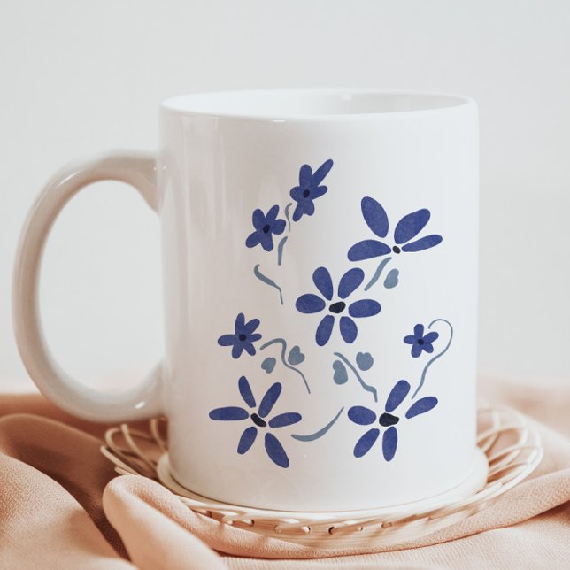 Caneca De Café Flores Românticas Azuis (Criador carregado)