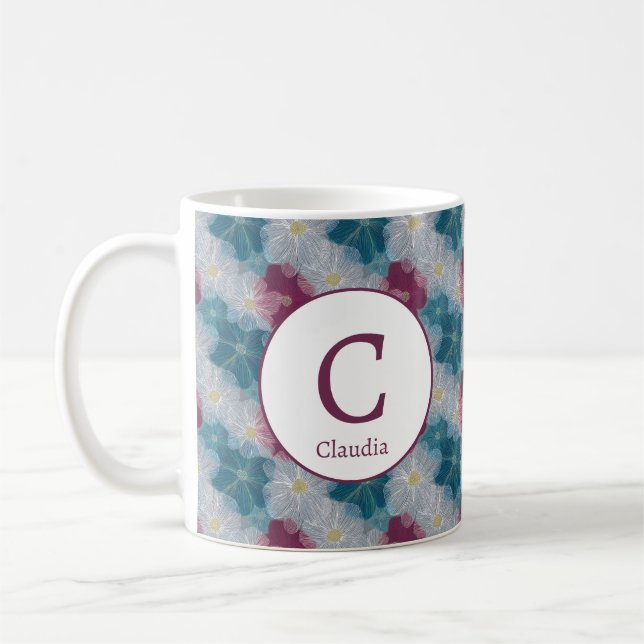 Caneca De Café Flores Românticas de Primavera Girly Personalizada (Esquerda)