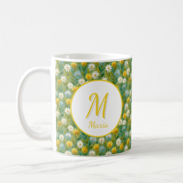 Caneca De Café Flores Românticas de Primavera Girly Personalizada (Esquerda)