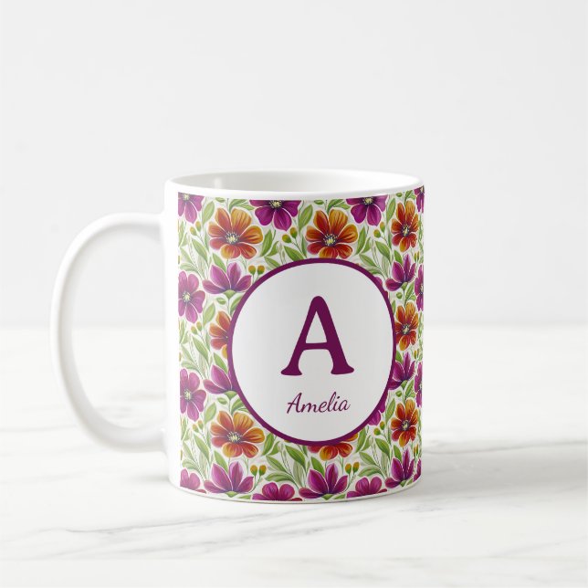 Caneca De Café Flores Românticas de Primavera Girly Personalizada (Esquerda)