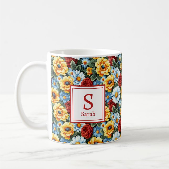 Caneca De Café Flores Românticas Personalizadas de Primavera Femi (Esquerda)