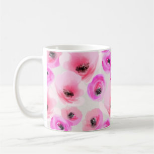 Caneca De Café Flores Rosa Aquarela Arte Digital