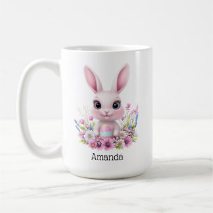 Caneca De Café Flores Rosa Bonitas com Ovos de Páscoa