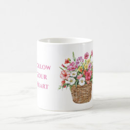 Caneca De Café Flores Rosa Brancas Amarelas Vermelhas na Cesta