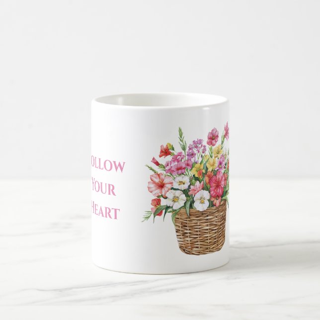 Caneca De Café Flores Rosa Brancas Amarelas Vermelhas na Cesta (Centro)