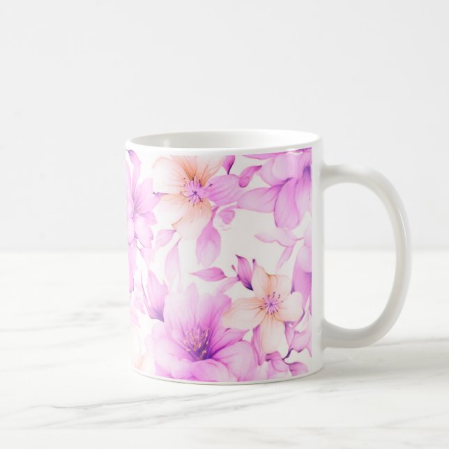 Caneca De Café Flores Rosa De Aquarela Delicada (Direita)