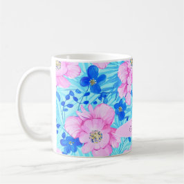 Caneca De Café Flores rosa e azuis