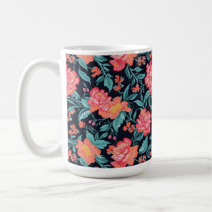 Caneca De Café Flores rosa e coral