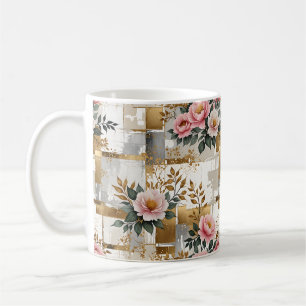Caneca De Café Flores rosa e quadrados