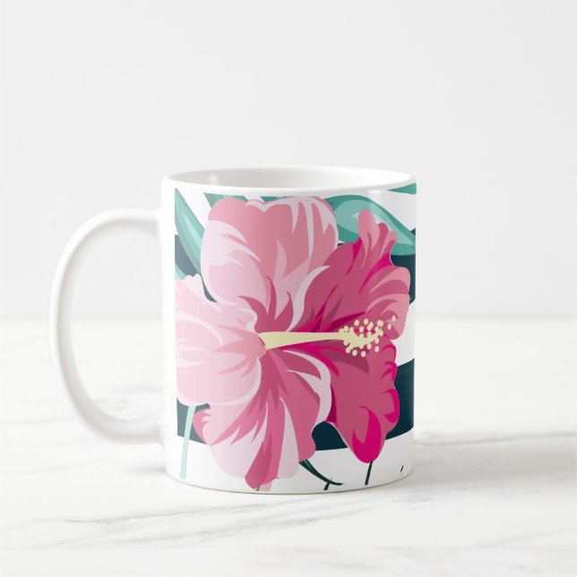 Caneca De Café Flores Rosa Exóticas Monograma listrado (Esquerda)