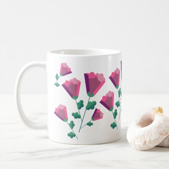 Caneca De Café Flores-Rosa Geométricas de abstrato (Com Donut)