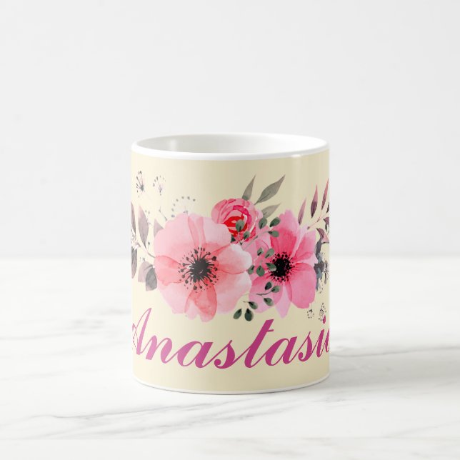 Caneca De Café Flores Rosa Incríveis com o seu nome (Centro)