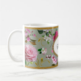 Caneca De Café Flores Rosa Monograma
