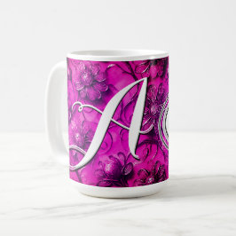 Caneca De Café Flores Rosa Personalizadas e Monogramas para Ela